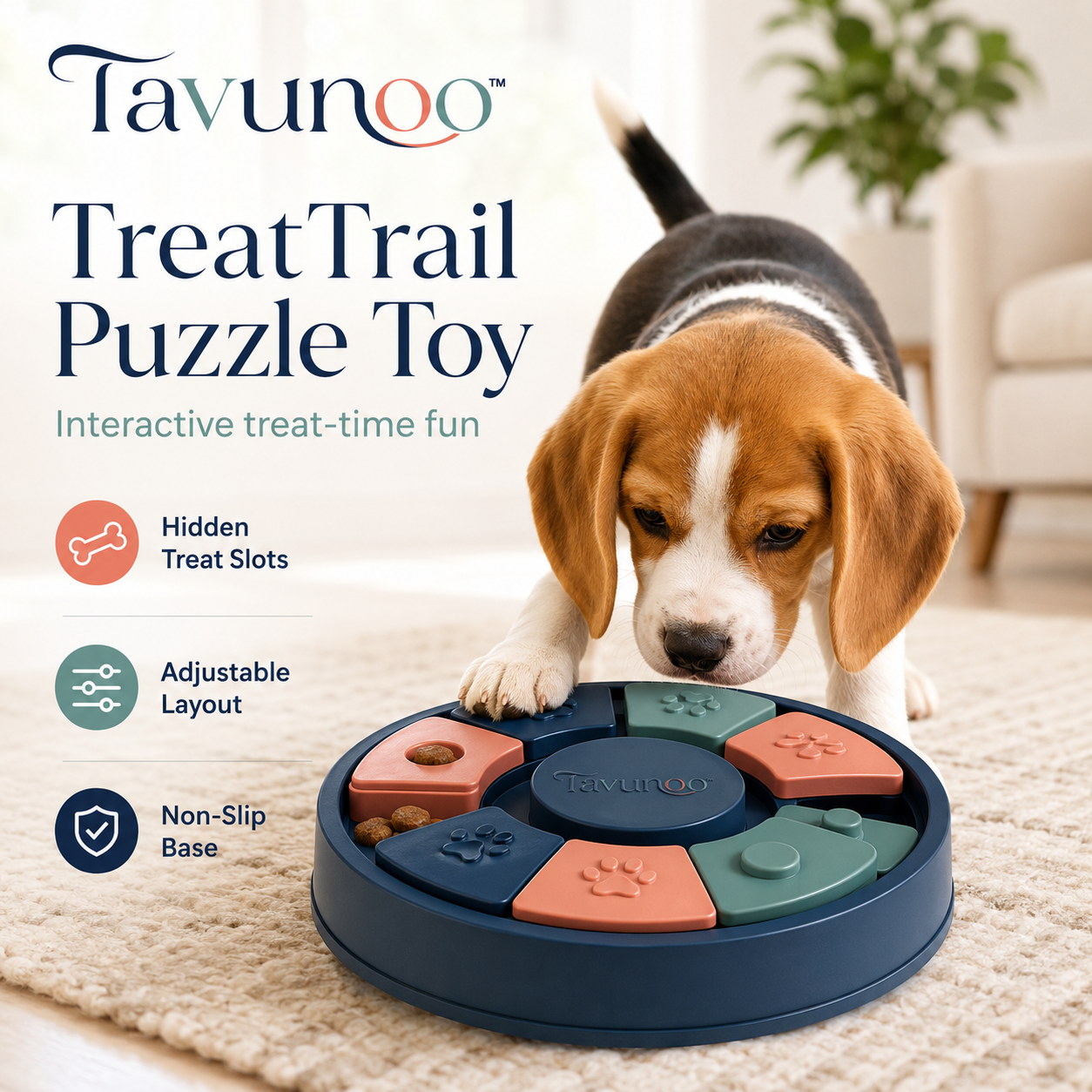 Tavunoo™ TreatTrail Interactive Puzzle Toy – Adjustable Dog & Cat Treat Dispenser for Indoor Play