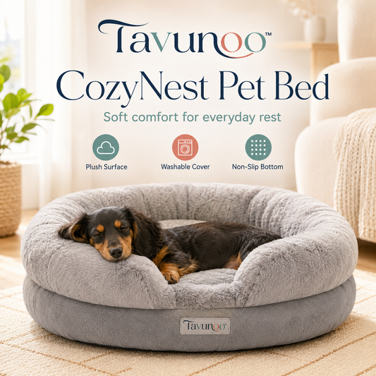 Tavunoo™ CozyNest Washable Bolster Pet Bed – Soft Plush Dog & Cat Sleeping Mat with Supportive Raised Sides