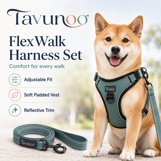 Tavunoo™ FlexWalk Adjustable Dog Harness & Leash Set – Padded Step-In Pet Vest with Reflective Trim