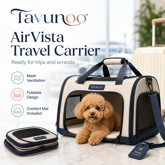 Tavunoo™ AirVista Foldable Pet Travel Carrier – Soft-Sided Dog & Cat Carrier Bag with Mesh Ventilation